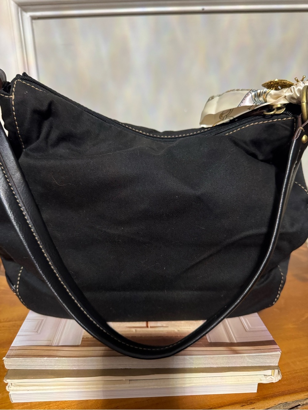Etienne Aigner Black Fabric BlackGold Hardware Shoulder Bag Butterfly Brooch - Picture 7 of 17
